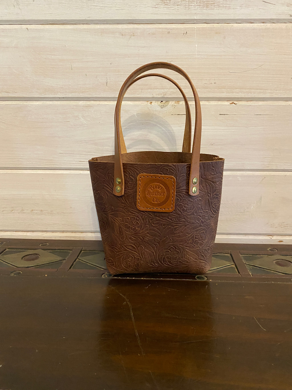The Buda Small Tote – Brown Embossed Leather Tote