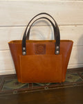 Saddle brown handmade full-grain leather medium tote bag by Buda Leather